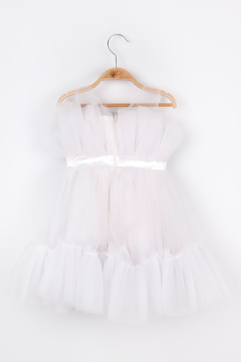 Le Mabelle Girls' Tulle Dress with White Belt Detail - Kendall
