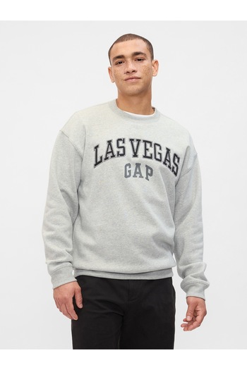 GAP Erkek Gri Logo Grafikli Relaxed Fleece Sweatshirt