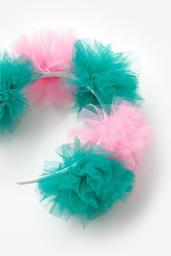 Le Mabelle Green Pink 5-Piece Tulle Pompom Girl's Crown