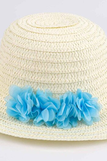 Le Mabelle Girl's Straw Hat with Blue Flower Detail