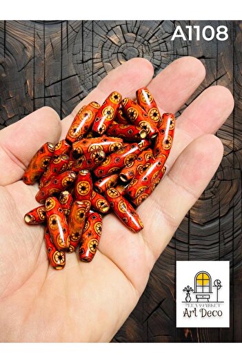 Artdeco 22x8 mm Desenli Arpa Ahşap Boncuk (25 Gram ort 58 Adet) Delik Çapı 3 mm Makrome Takı Bileklik