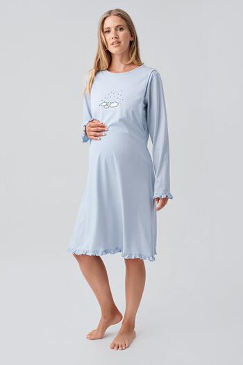 Artış Long Sleeve Patterned Stretchy Cotton Maternity Morning Gown