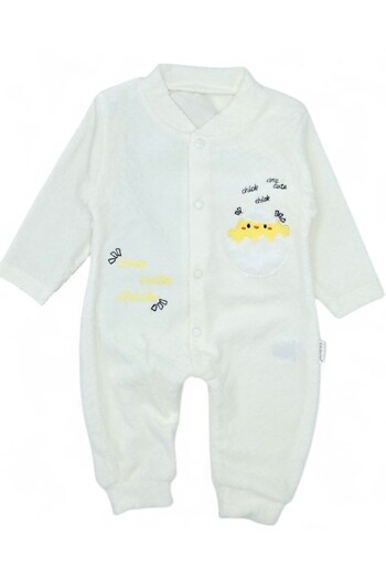Ege Bebek Baby Winter Chick Patterned 100% Cotton 0-1-3-6 Months Velvet Snap Jumpsuit