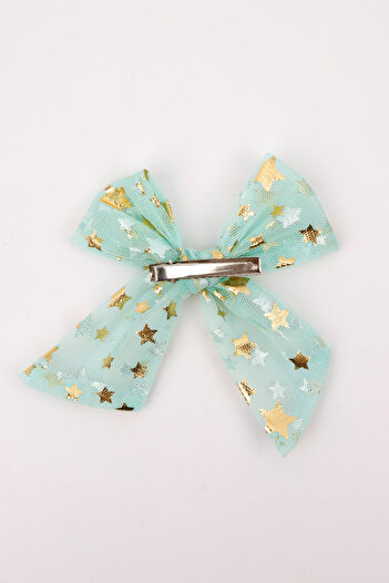 Le Mabelle Mint Star Printed Tulle Girl's Clip Buckle