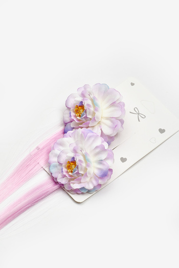Le Mabelle Lilac Flower Detailed Hair Girl's Double Buckle Set