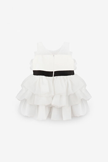 Le Mabelle Ecru Front Bow Layered Girl's Dress - Laney