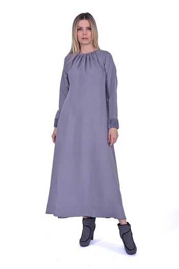 Invee Collar Gathered a Dress Gray
