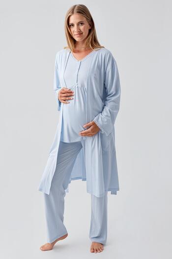 Artış Long Sleeve Buttoned Stretchy Viscose Maternity Dressing Gown Pajamas Set