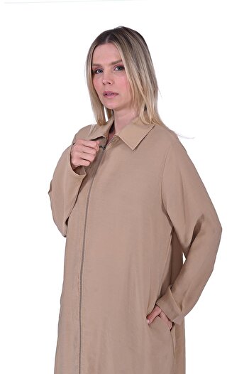 Invee Men's Collar Zipper Detailed Modal Cap Beige