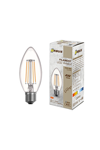 ORBUS B36 4W LED Filament Mum Ampul – Sarı Işık, E27, 400Lm 5li
