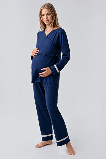 Artış Long Sleeve Flexible Cotton Maternity Pajama Set