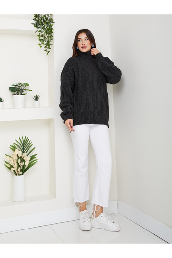 RACE FASHİON Turtleneck Hair Braided Knitwear Sweater Rc8203