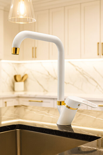 KUSTAR Oviedo Gold White Kitchen Sink Faucet