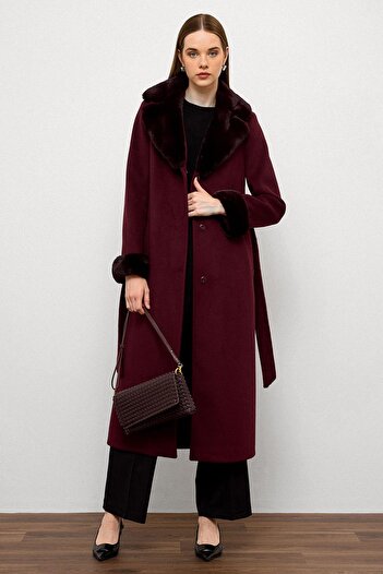 Olcay Jacket Collar and Sleeves Detachable Fur Long Coat Mürdim 3088