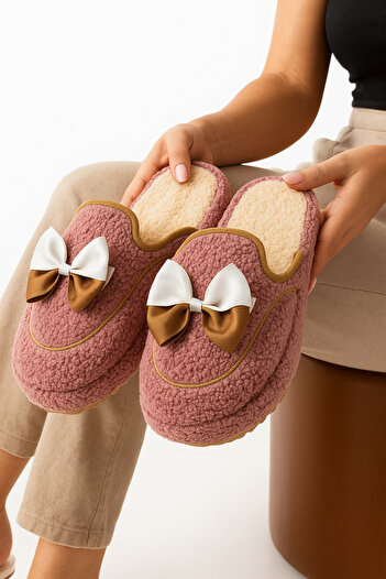 StWenn Cute Ribbon House Slippers Ribbon Non-Slip Sole Winter Women's House Dowry Slippers 4 Seasons