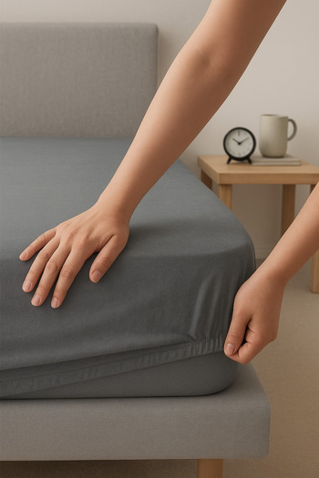 SUVAY Gray Combed Cotton Elastic Sheet Single Double Large Size 100% Cotton Elastic Combed Cotton Sheet