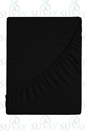 SUVAY Black Combed Cotton Elastic Sheet Single Double Large Size 100% Cotton Elastic Combed Cotton Sheet