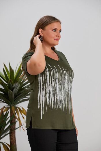 Orly More Viscose Fabric Plus Size Short Sleeve Stone Embroidery Detailed Mother Combed Cotton Blouse