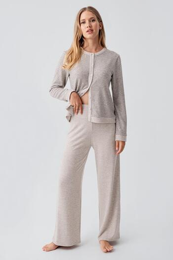 Artış Long Sleeve Buttoned Flexible Soft Textured Viscose Pajama Set
