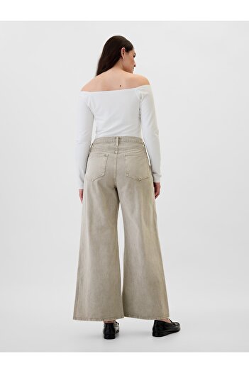 GAP Kadın Gri High Rise Wide-Leg Jean Pantolon