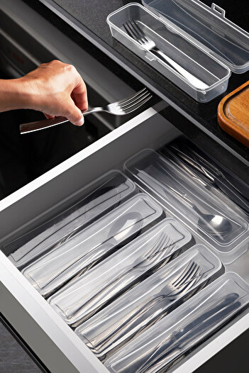 Nandy Home Set of 12 Cutlery Storage Box - Multi-Purpose Transparent Organizer