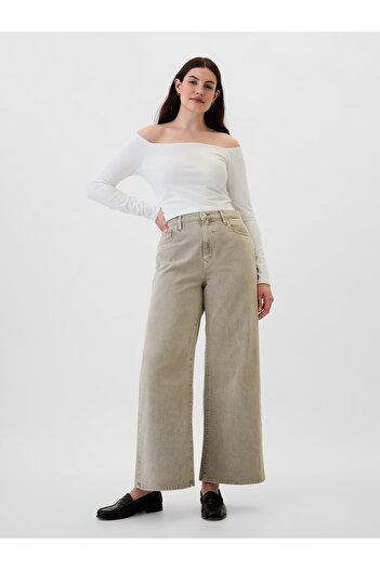 GAP Kadın Gri High Rise Wide-Leg Jean Pantolon
