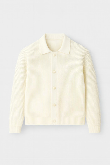 Valiberta Thessaloniki Knitted Men's Cardigan - Oversize, Buttoned, Ecru