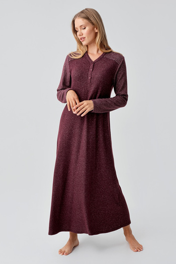 Artış Long Sleeve Buttoned Flexible Soft Textured Viscose Nightgown