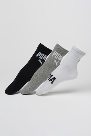 Puma Set of Unisex Short Socks with Logo - 3 Pairs, White, Black, Grey Melange, Size 43-46