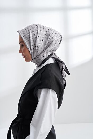 ARMANDA Orbis Pattern Tivil Silk Scarf 4306-Silver