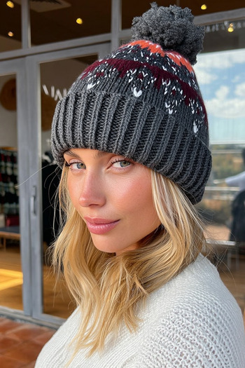 LAGRANZE Women's Patterned Pompom Knitwear Beret