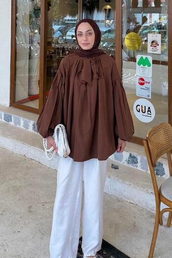 lamelif Collar Scarf Detailed Shirt Bitter Brown