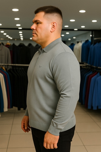 Maccali Men's Plus Size Basic Gray Zippered Sweatshirt