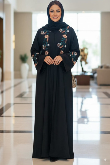 Muchmy Women Abaya Black Embroidery Lady's Abaya Arabic Abaya for Girls