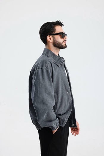 İLKCET MODA Premium Smoked Zippered Denim Oversize Bomber Jacket