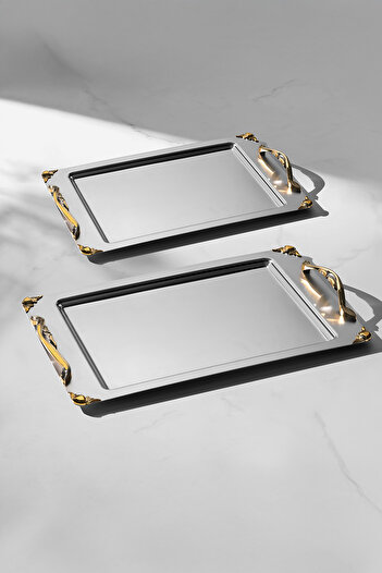 Nehir Σετ από 2 ατσάλινους δίσκους Sare Gold Satin