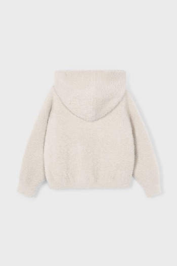 MAYORAL Girl's Fur Hooded Cardigan Ecru