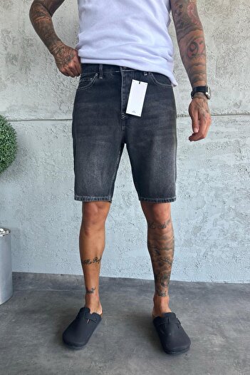 MADZEYMODA Denim Fabric Black Men's Jean Denim Shorts Ke-814