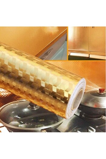 Flippy Kitchen Sticker, Flippy, Self-adhesive, Waterproof, 60 x 100 cm, 3D Cube Pattern, Gold