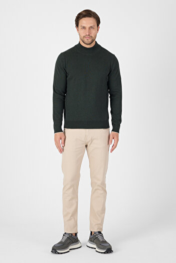 hateko Khaki 100% Cotton Men's Half Turtleneck Knitwear Sweater