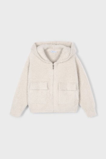 MAYORAL Girl's Fur Hooded Cardigan Ecru