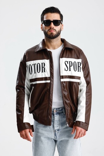 İLKCET MODA Моторспорт Премиум кафе Овърсайз мъжка кожена яке
