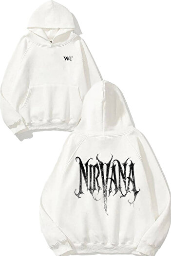 THEWERT Hanorac alb cu glugă cu imprimeu Nirvana 1 Design