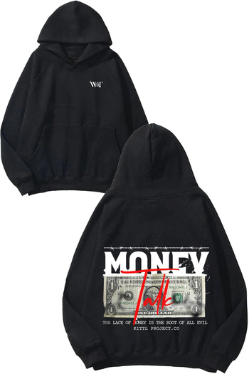 THEWERT Money Talks Design Back Printed Black Hooded Sweatshirt
