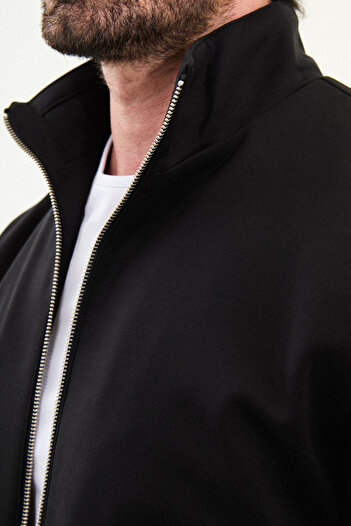 Mcr Straight Slim Fit Zippered Pocket Notched Lapel Trousers Coat Black - 17164.25K