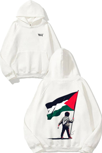 THEWERT Palestine 2 Design Back Printed White Hooded Sweatshirt
