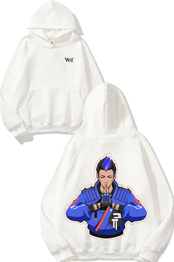 THEWERT Valorant Yoru Design Back Printed White Hooded Sweatshirt