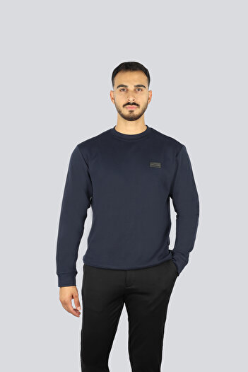 PAUL&SHARK Men's Regular Fit Cotton Shark Logo Label Long Sleeve Navy Blue Sweatshirt 15311863A-050