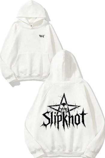 THEWERT Slipknot Star Design Back Printed White Hooded Sweatshirt