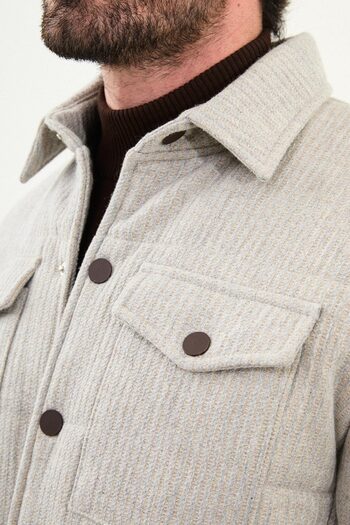 Mcr Striped Slim Fit Shirt Collar Snap Fastener Men's Coat Gray - 39655.25K